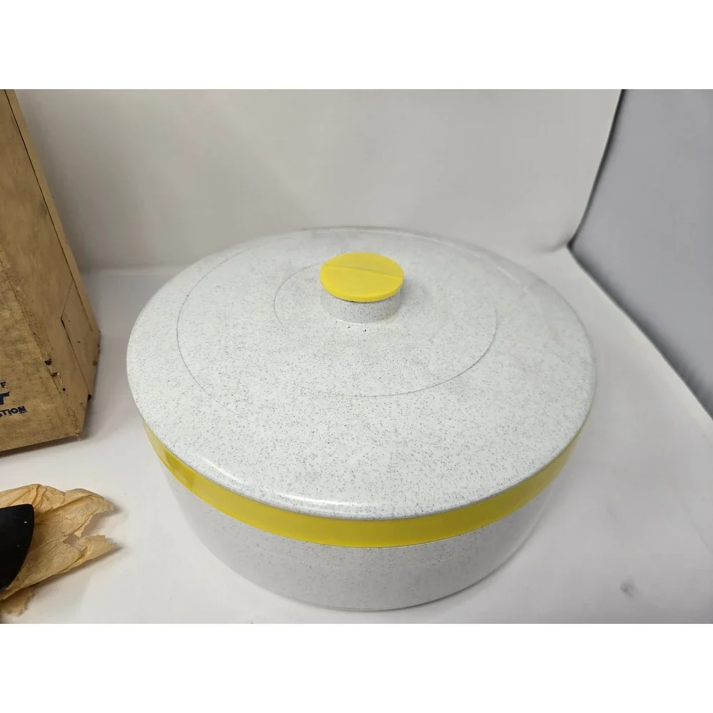 Vintage Cornish Master Therm-O-Bowl Insulated Serving Set Yellow White MCM Box